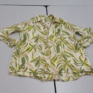 True Destinations Green Tropical Leaf Print Button Down Shirt Size XL